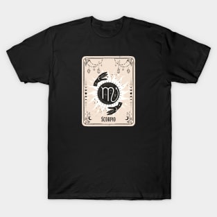 Scorpio zodiac symbol card with fortune teller mystic hands. T-Shirt